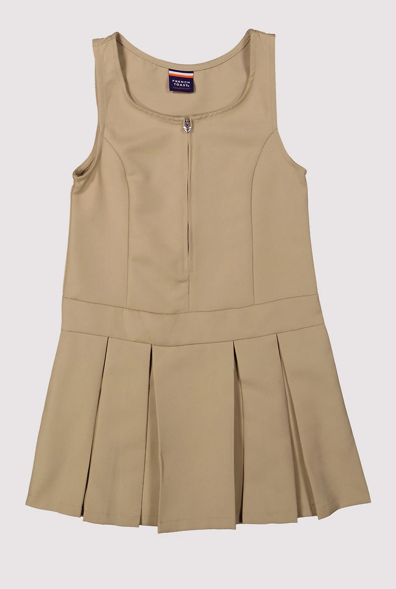 French Toast Girls 7-14 Solid Zip Front Pleated Jumper, Khaki, Size 12