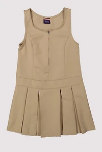 French Toast Girls 7-14 Solid Zip Front Pleated Jumper, Khaki, Size 12