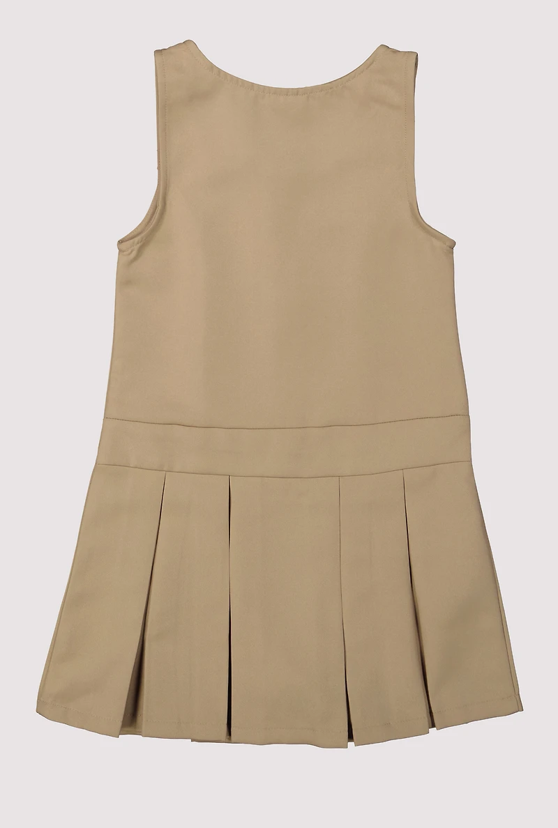 French Toast Girls 7-14 Solid Zip Front Pleated Jumper, Khaki, Size 12