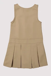 French Toast Girls 7-14 Solid Zip Front Pleated Jumper, Khaki, Size 12