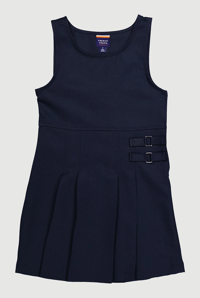 French Toast Girls 7-14 Buckle Detail Pleated Jumper, Blue, Size 10