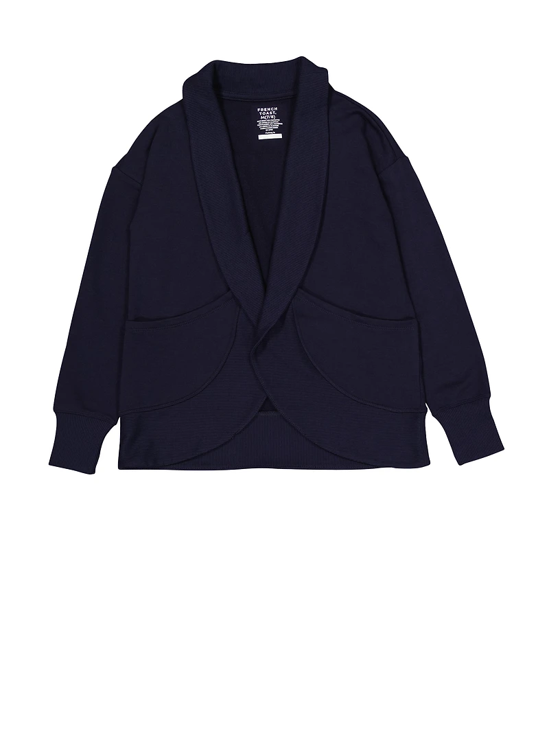 French Toast Girls 7-16 Fleece Open Front Cardigan, Blue, Size 7-8