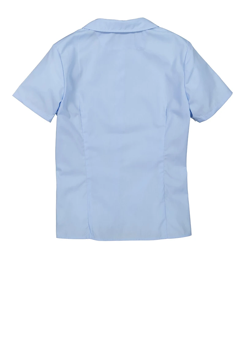 French Toast Girls 16-20 Poplin Peter Pan Collar Shirt, Blue,