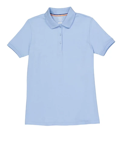 French Toast Girls 16-20 Short Sleeve Interlock Polo, Blue, Size 18-20