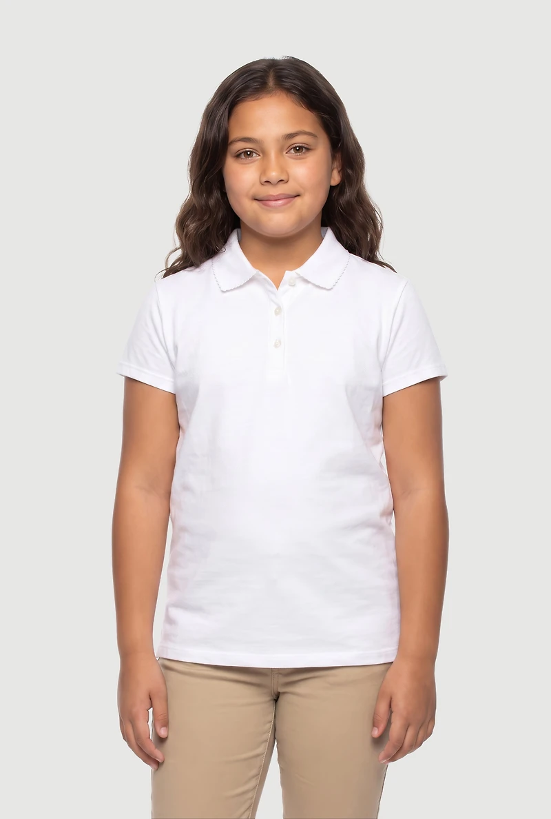 French Toast Girls 18-20 Scalloped Trim Polo Shirt
