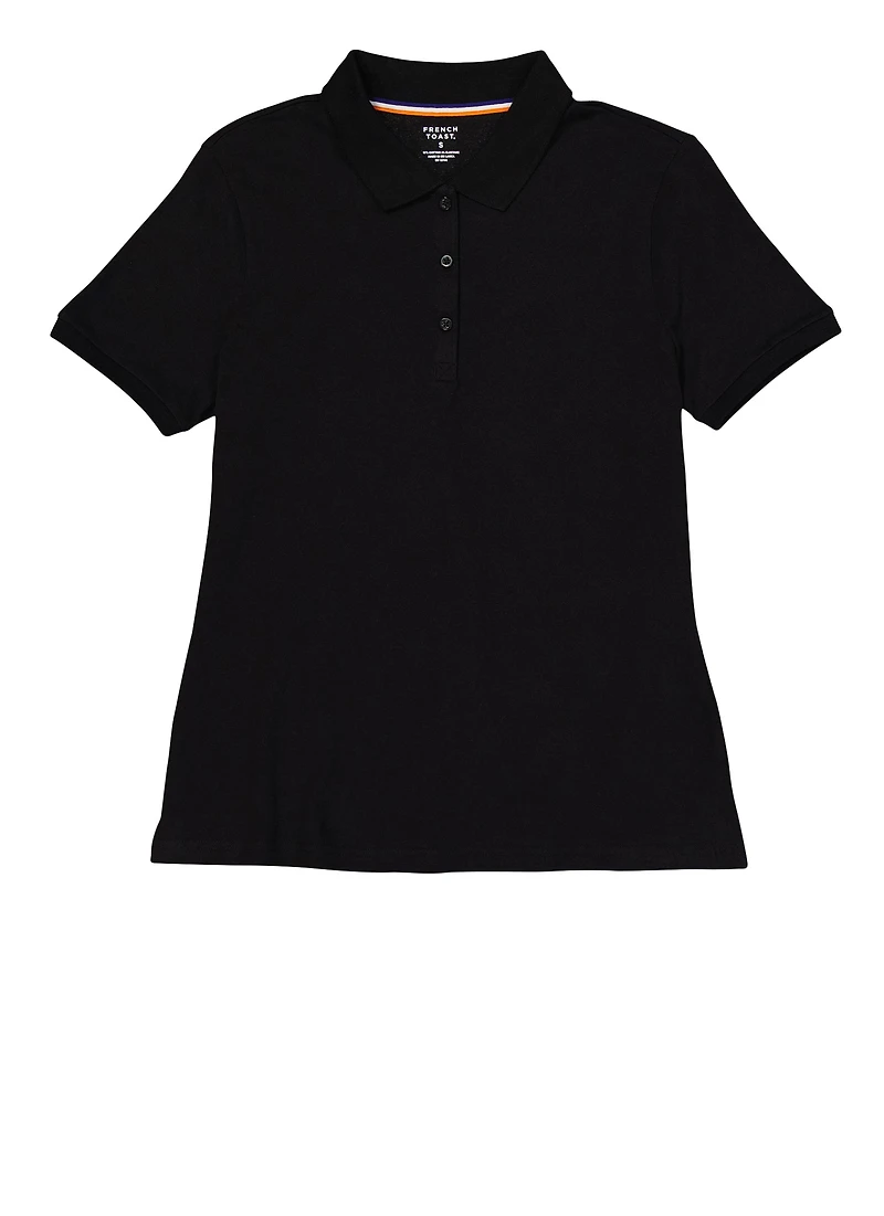 French Toast Junior Girls Picot Collar Polo, Black, Size S