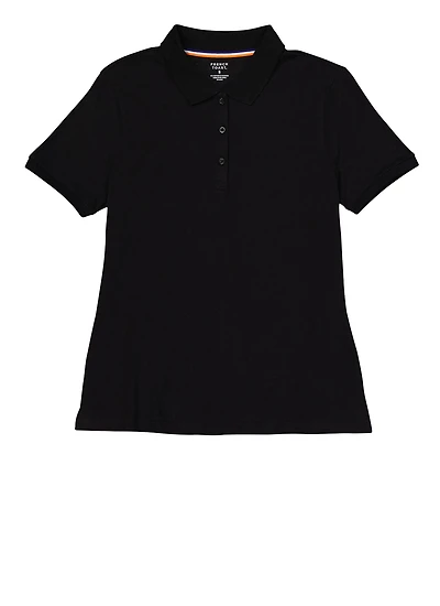 French Toast Junior Girls Picot Collar Polo, Black, Size S