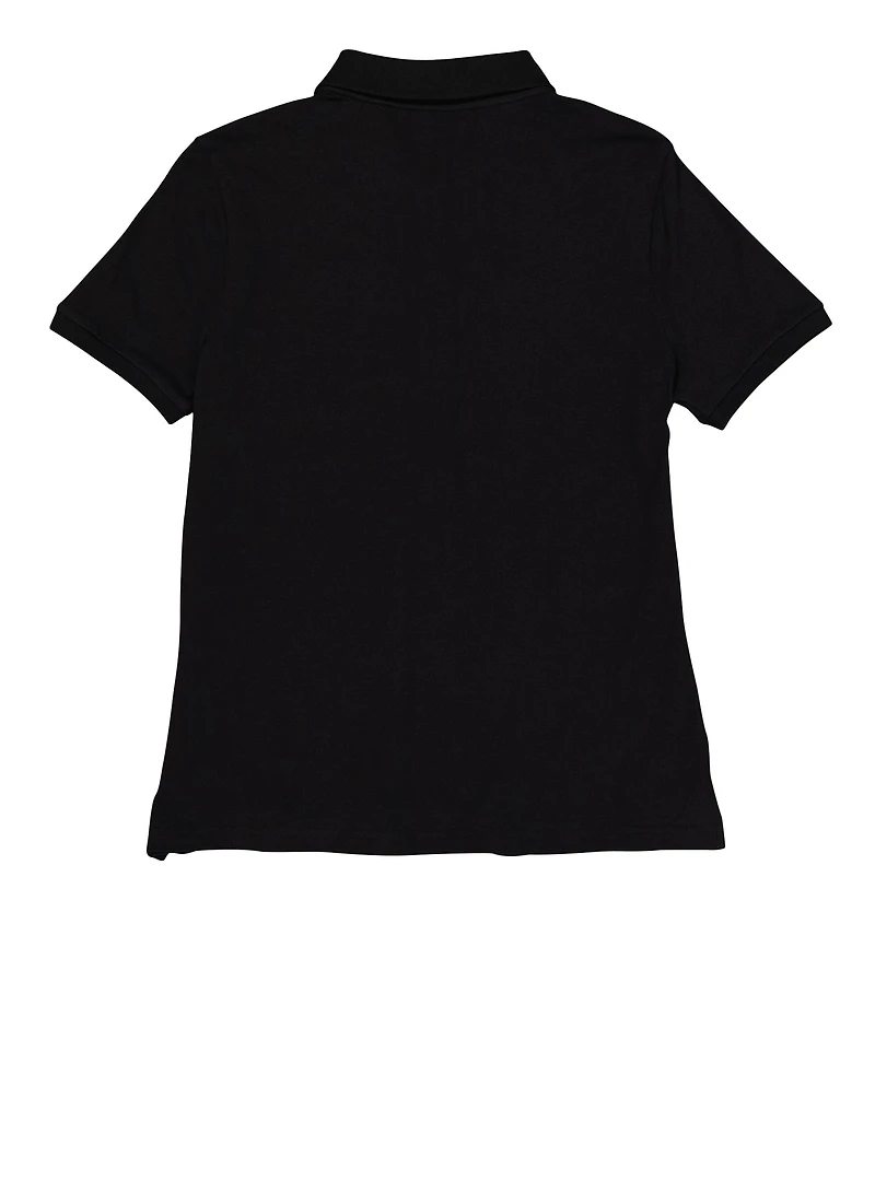 French Toast Junior Girls Picot Collar Polo, Black, Size M