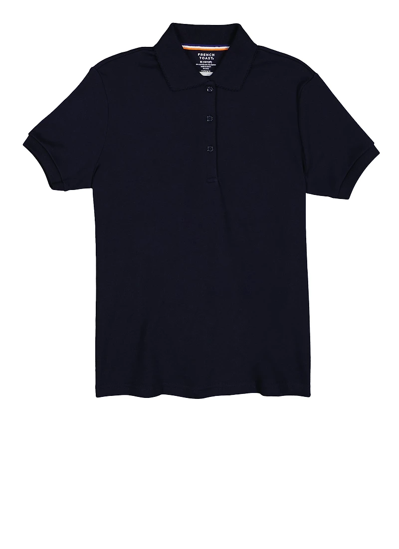 French Toast Girls Plus Size 10.5-20.5 Solid Picot Collar Polo Shirt, Blue, Size 18-20P