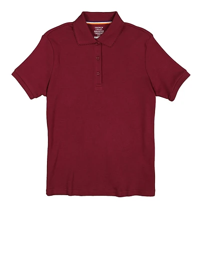French Toast Girls Plus 10.5-20.5 Picot Collar Interlock Polo Shirt, Burgundy,