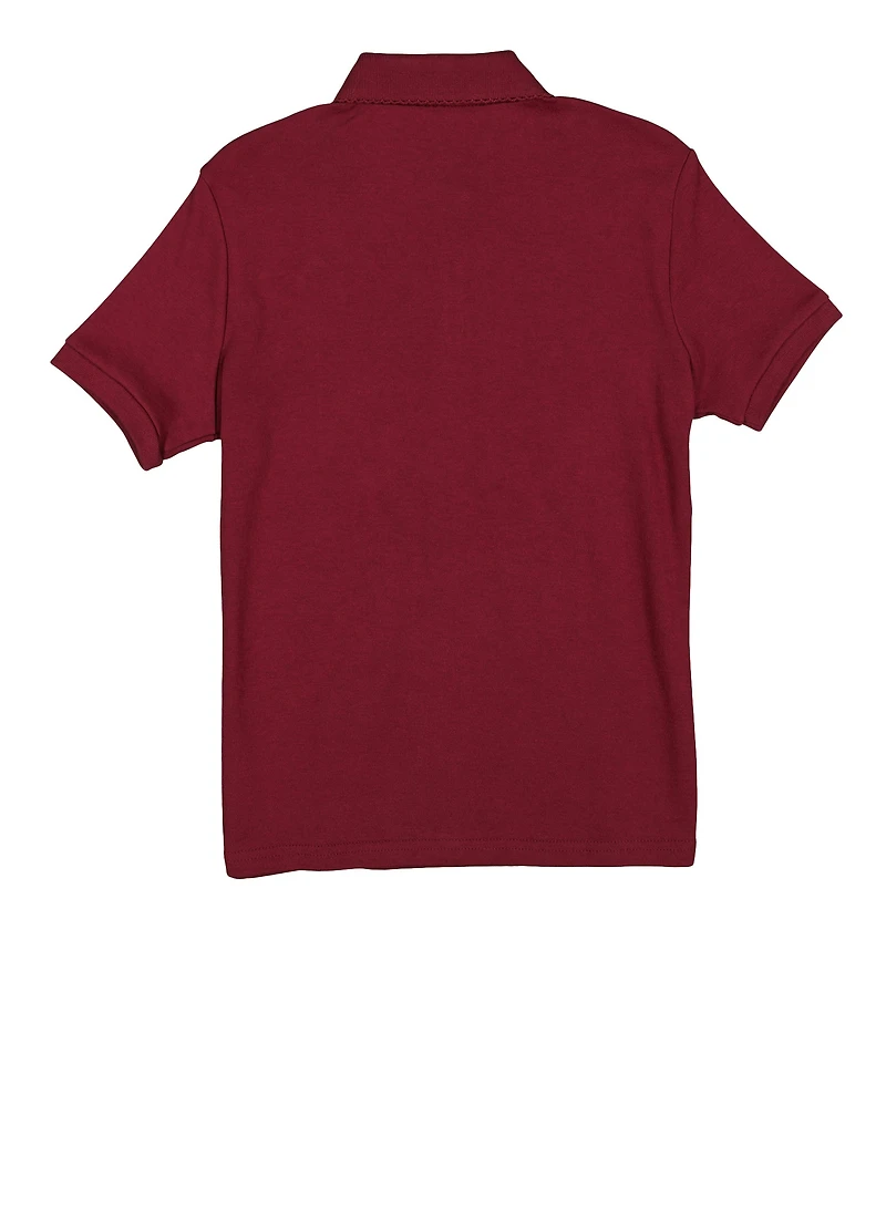 French Toast Girls Plus 10.5-20.5 Picot Collar Interlock Polo Shirt, Burgundy,