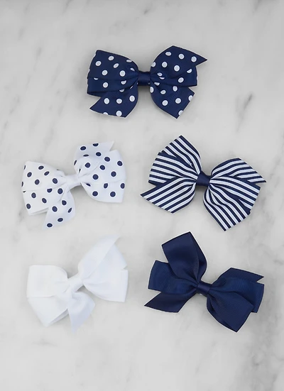 Girls 5 Pack Assorted Bow Clips, Multi