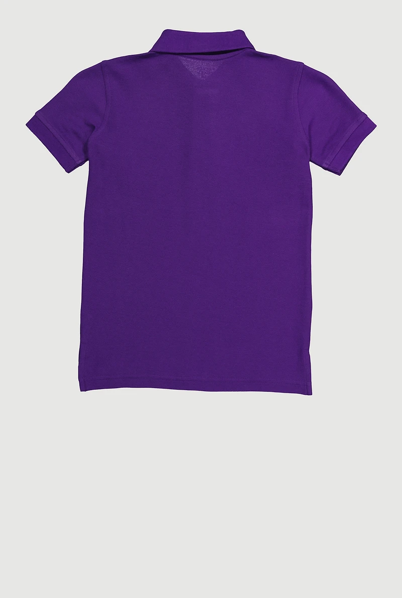 French Toast Boys 4-7 Short Sleeve Solid Polo Shirt, Purple, Size 6-7