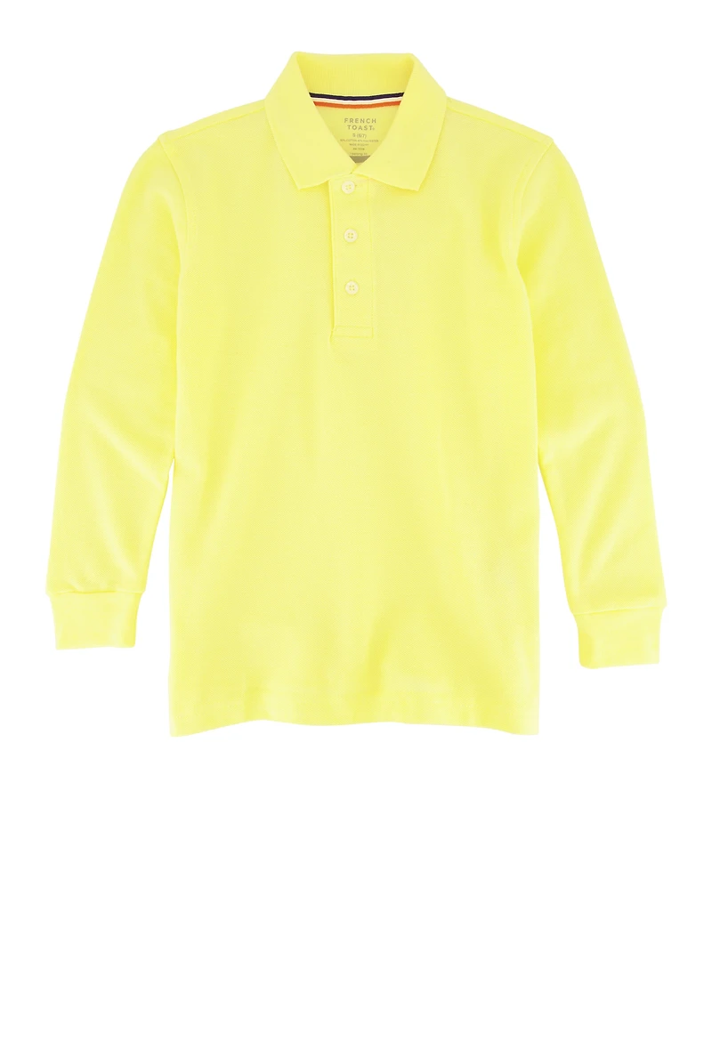 French Toast Boys 4-7 Pique Long Sleeve Polo Shirt, Yellow, Size 6-7