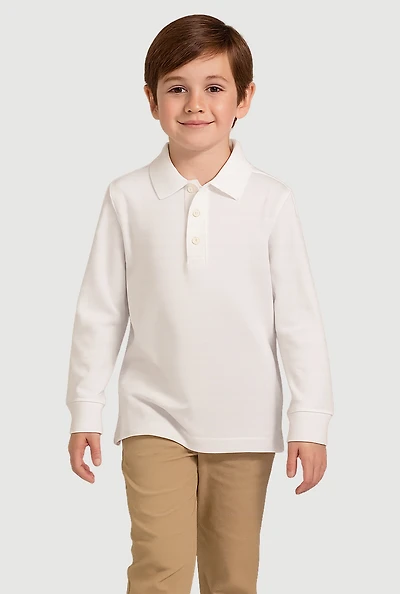 Boys 4-7 Long Sleeve Pique Polo Shirt, White, Size 4-5