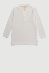 Boys 4-7 Long Sleeve Pique Polo Shirt, White, Size 4-5