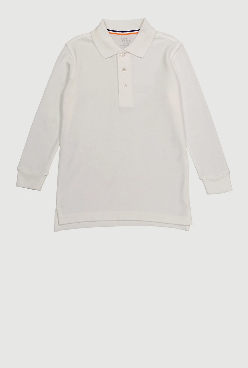 Boys 4-7 Long Sleeve Pique Polo Shirt, White, Size 6-7