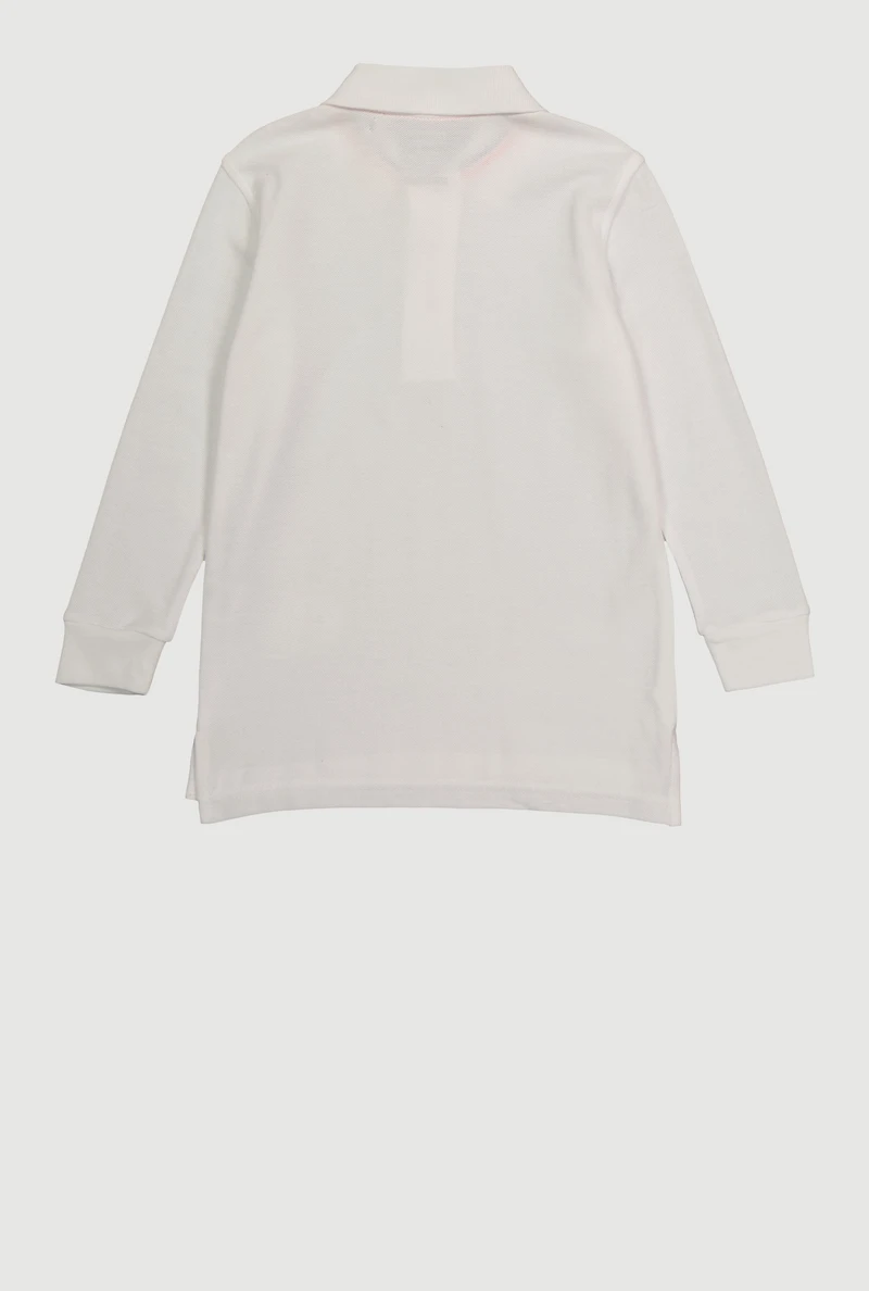 Boys 4-7 Long Sleeve Pique Polo Shirt, White, Size 6-7