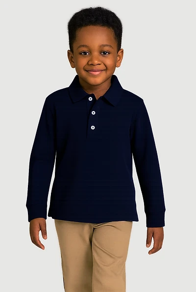 Boys 4-7 Long Sleeve Polo Shirt with Picot Collar, Blue, Size 4-5