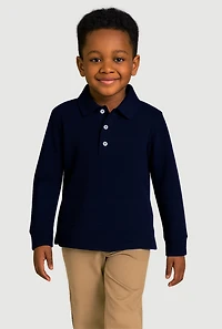 Boys 4-7 Long Sleeve Polo Shirt with Picot Collar, Blue, Size 4-5