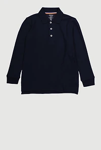 Boys 4-7 Long Sleeve Polo Shirt with Picot Collar, Blue, Size 4-5