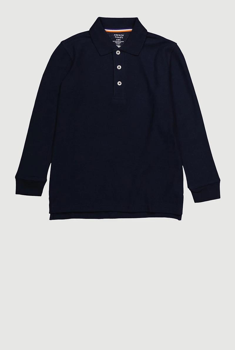 Boys 4-7 Long Sleeve Polo Shirt with Picot Collar, Blue, Size 6-7