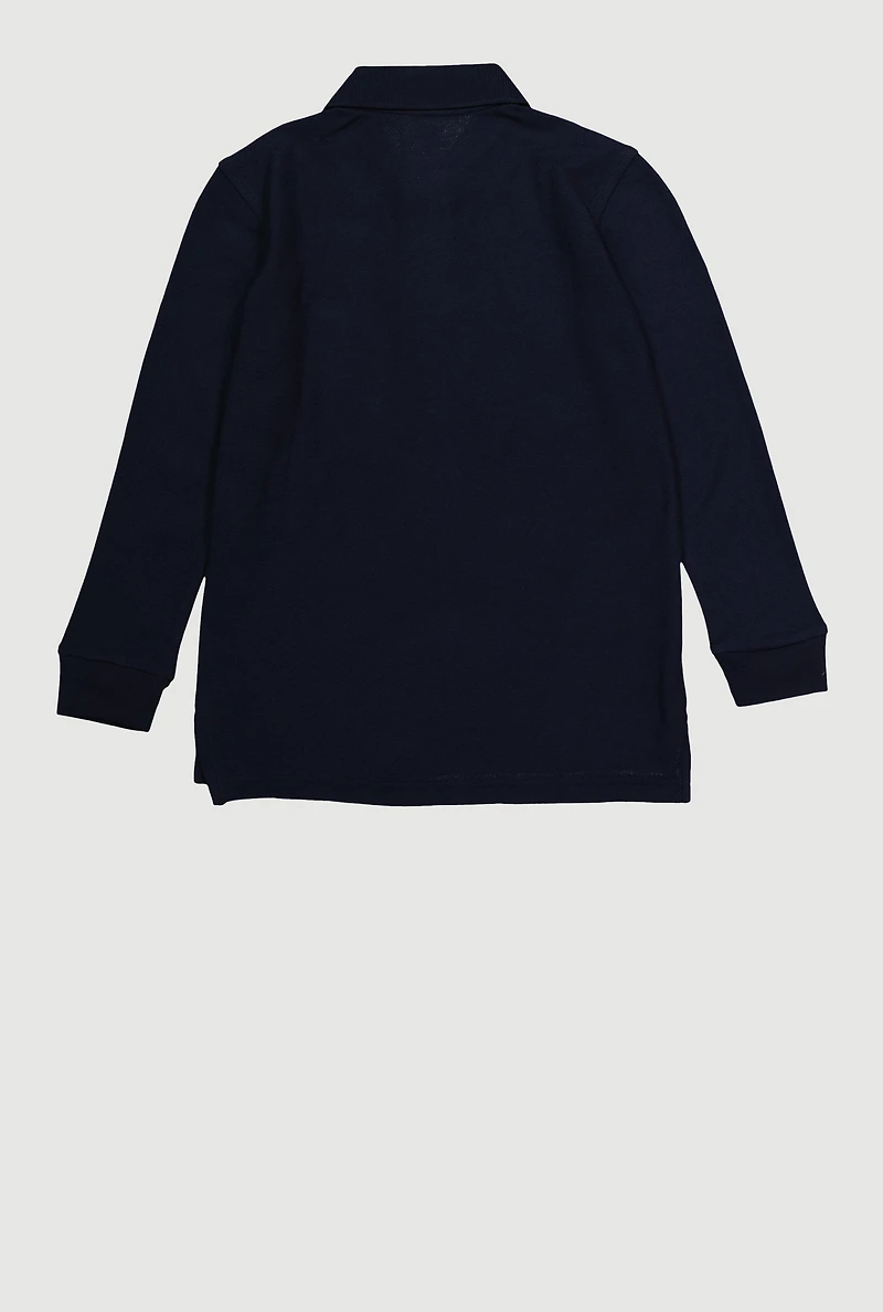 Boys 4-7 Long Sleeve Polo Shirt with Picot Collar, Blue, Size 6-7