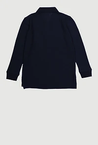 Boys 4-7 Long Sleeve Polo Shirt with Picot Collar, Blue, Size 6-7