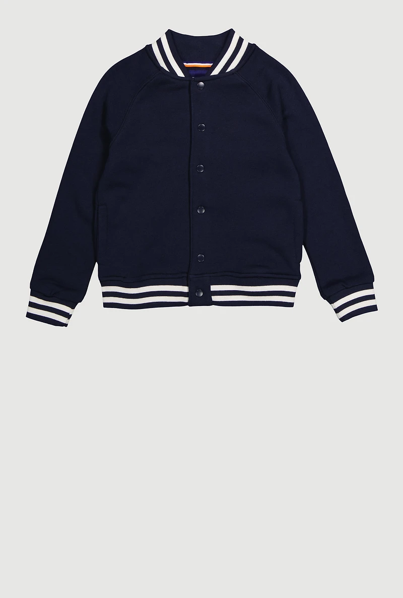 Boys 4-7 Long Sleeve Fleece Varsity Jacket, Blue,