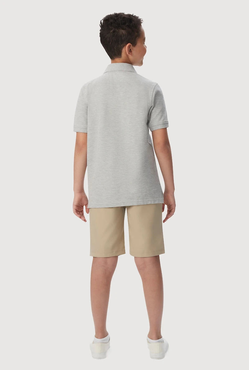 French Toast Boys 8-14 Marled Short Sleeve Pique Polo, Grey, Size 10-12