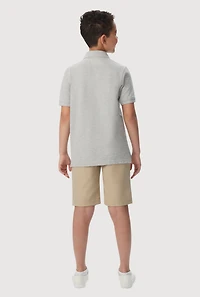French Toast Boys 8-14 Marled Short Sleeve Pique Polo, Grey, Size 10-12
