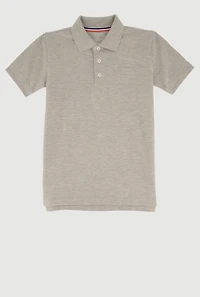 French Toast Boys 8-14 Marled Short Sleeve Pique Polo, Grey, Size 10-12