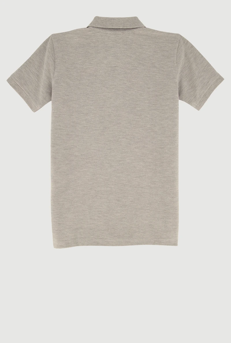 French Toast Boys 8-14 Marled Short Sleeve Pique Polo, Grey, Size 10-12