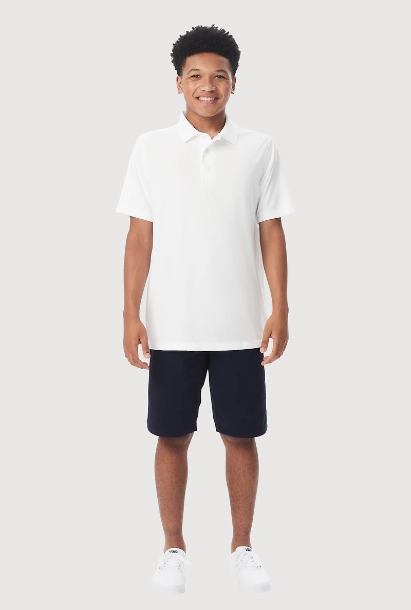 French Toast Boys 8-14 Solid Short Sleeve Pique Polo Shirt, White,