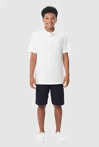French Toast Boys 8-14 Solid Short Sleeve Pique Polo Shirt, White,