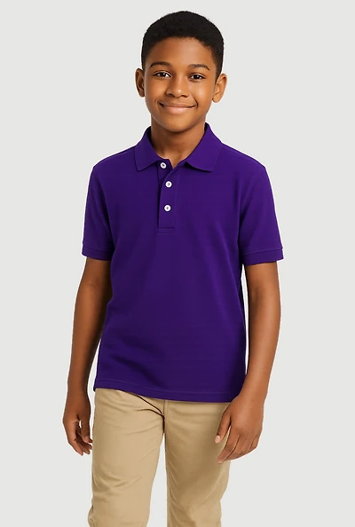 French Toast Boys 8-16 Short Sleeve Solid Polo Shirt, Purple, Size 10-12