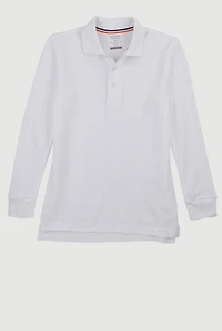 French Toast Boys 8-14 Long Sleeve Pique Polo Shirt, White, Size 10-12