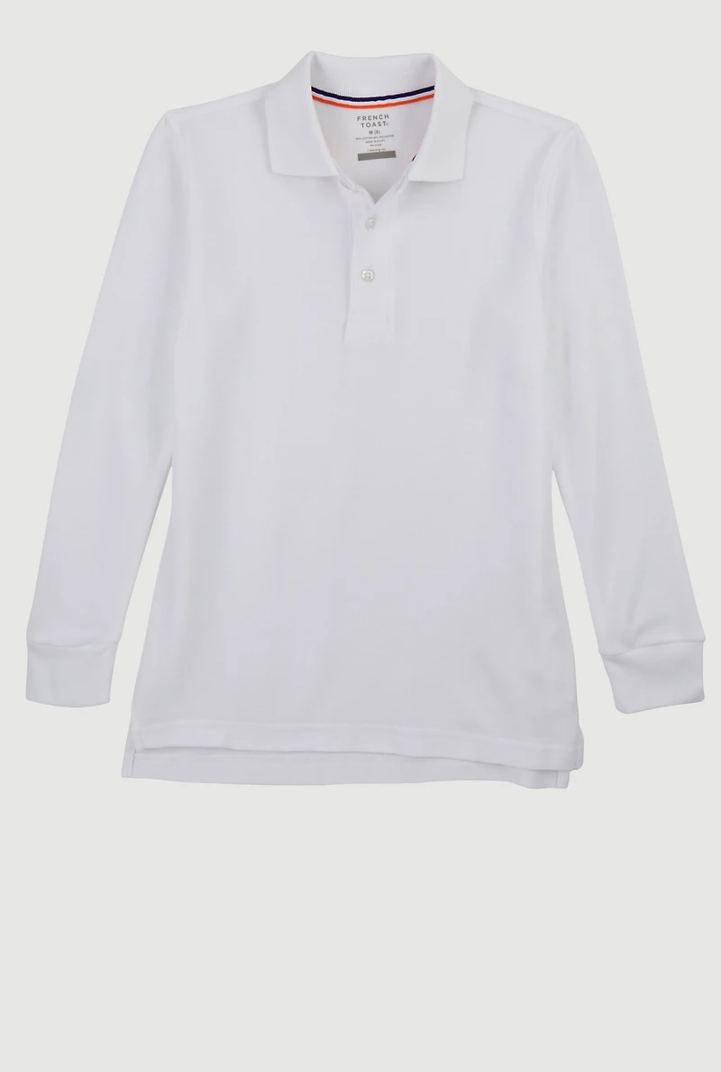 French Toast Boys 8-14 Long Sleeve Pique Polo Shirt