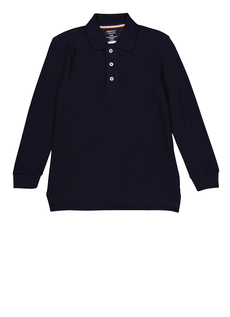 French Toast Boys 8-14 Long Sleeve Polo Shirt, Blue, Size 14-16