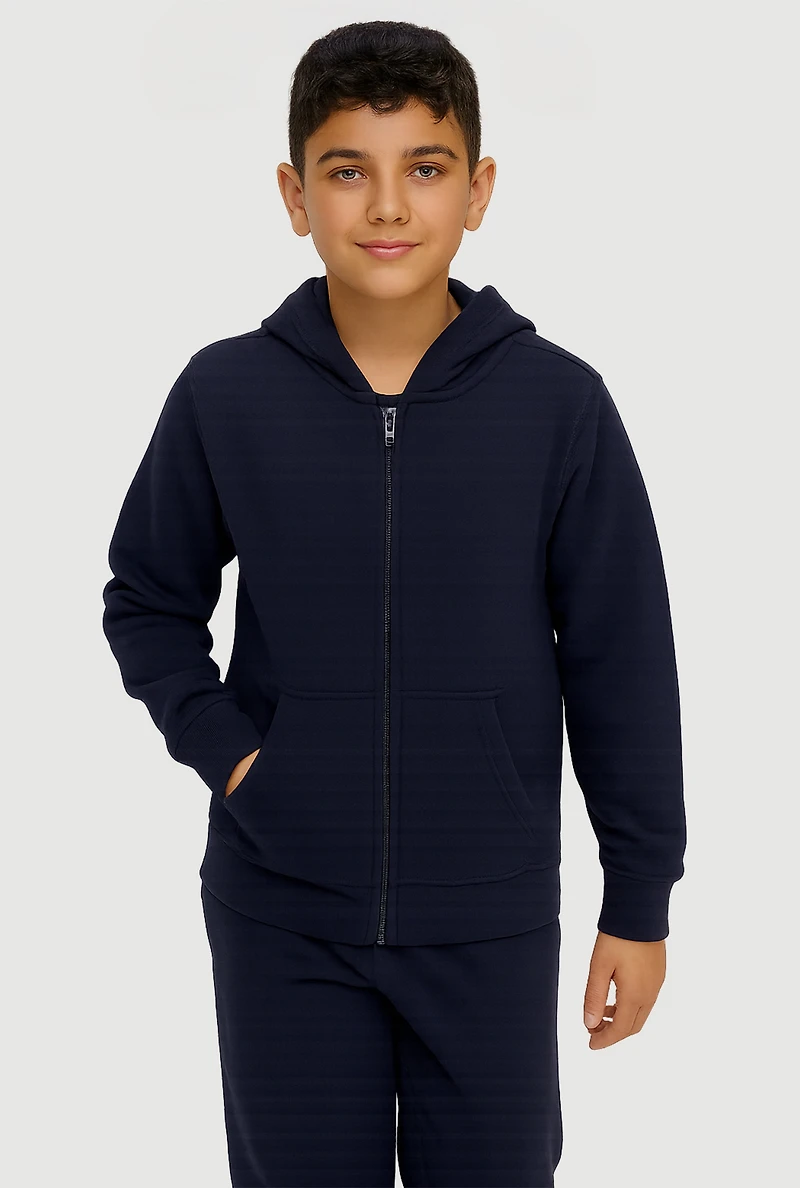 Boys 8-16 Fleece Lined Zip Front Hooded Sweatshirt, Blue, Size 10-12
