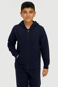 Boys 8-16 Fleece Lined Zip Front Hooded Sweatshirt, Blue, Size 10-12