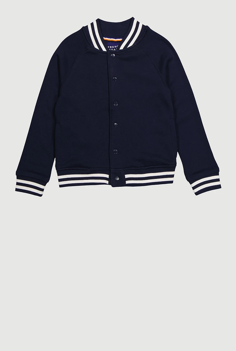 Boys 8-16 Long Sleeve Fleece Varsity Jacket, Blue, Size 14-16