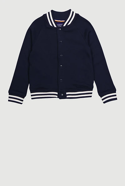 Boys 8-16 Long Sleeve Fleece Varsity Jacket, Blue, Size 14-16