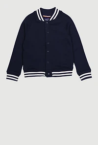 Boys 8-16 Long Sleeve Fleece Varsity Jacket, Blue, Size 14-16