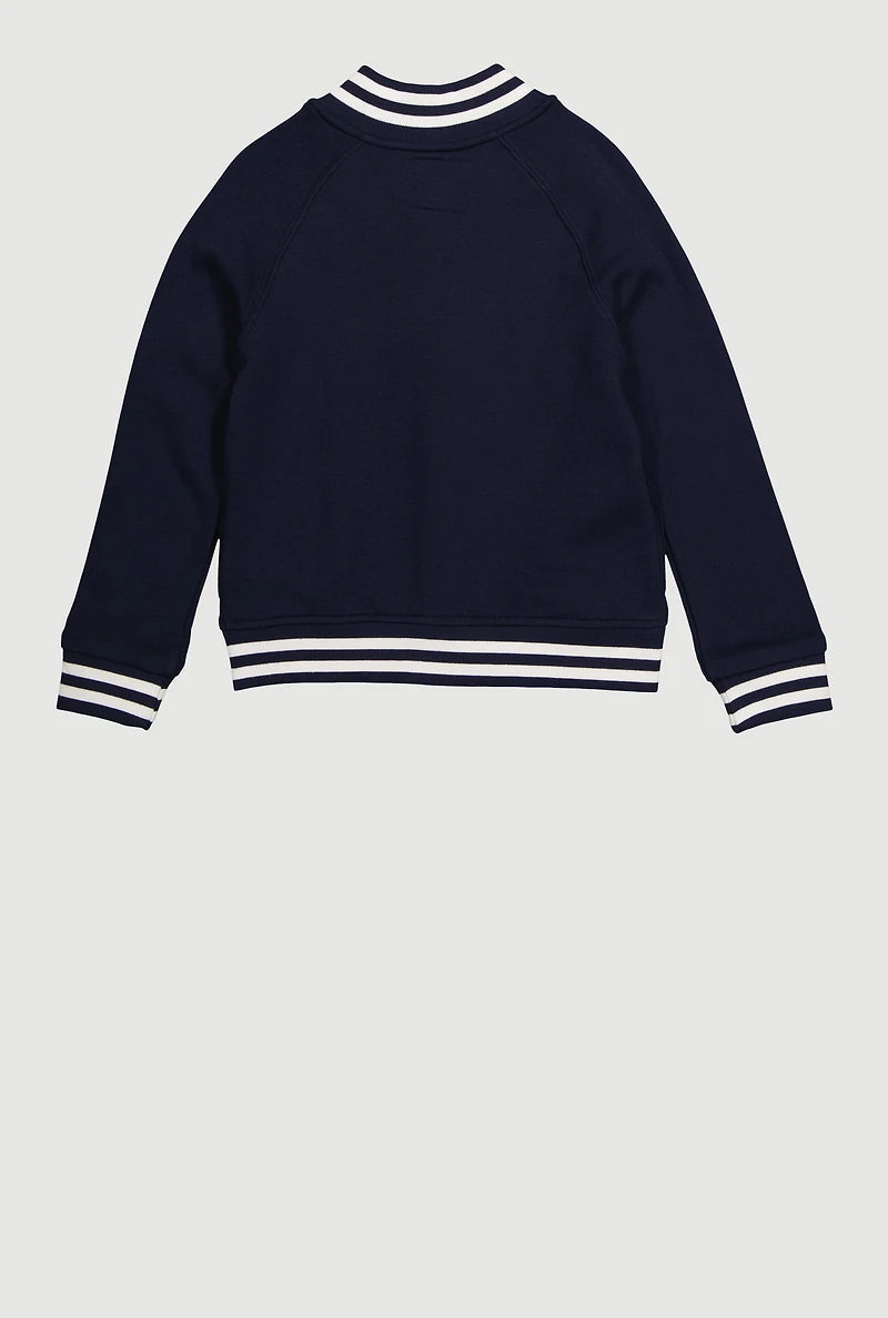 Boys 8-16 Long Sleeve Fleece Varsity Jacket, Blue, Size 10-12