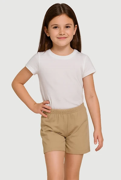 Girls 4-6x Mid Rise Solid Stretch Shorts, Khaki, Size 4-5