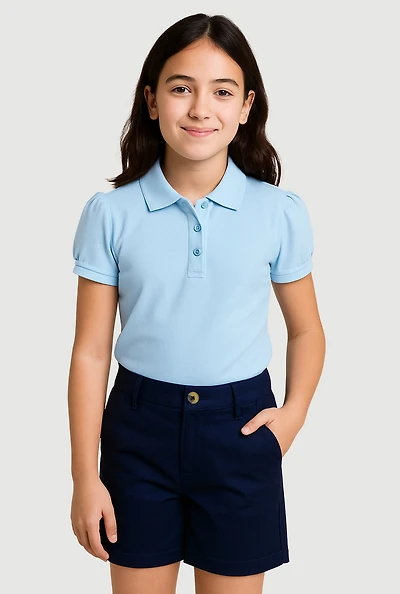 French Toast Girls 7-14 Solid Adjustable Waist Shorts, Blue, Size 12