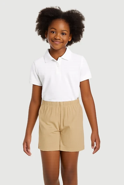 Girls 7-16 Mid Rise Solid Stretchy Shorts, Khaki, Size 14-16