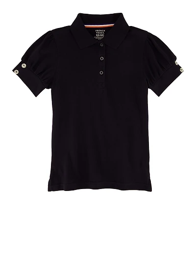 French Toast Girls 4-6x Solid Puff Sleeve Polo, Blue, Size 4-5
