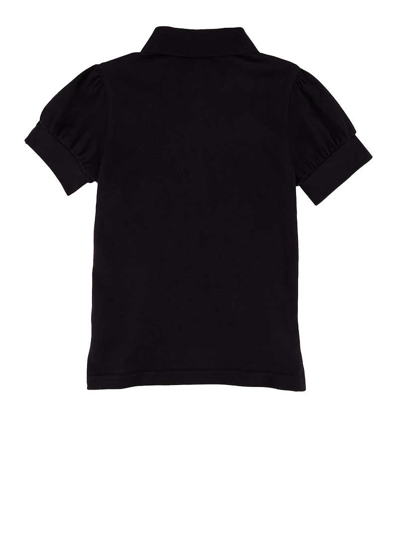 French Toast Girls 4-6x Solid Puff Sleeve Polo, Blue, Size 4-5